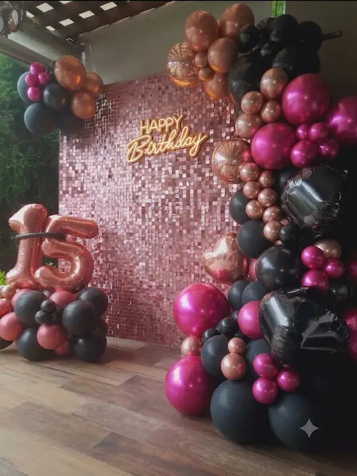 Panel shimmer wall rosa para cumpleaños y eventos